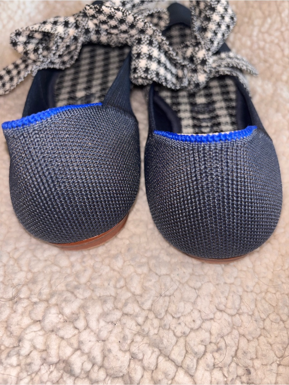Rothy’s The Point Mary Jane Navy Houndstooth Bow Flats Size 8 US - Picture 3 of 7